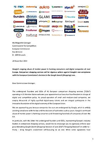  Beschwerdeschreiben der 41 Preisvergleichsplattformen an die EU-Wettbewerbsbehörde (Original, engl.)