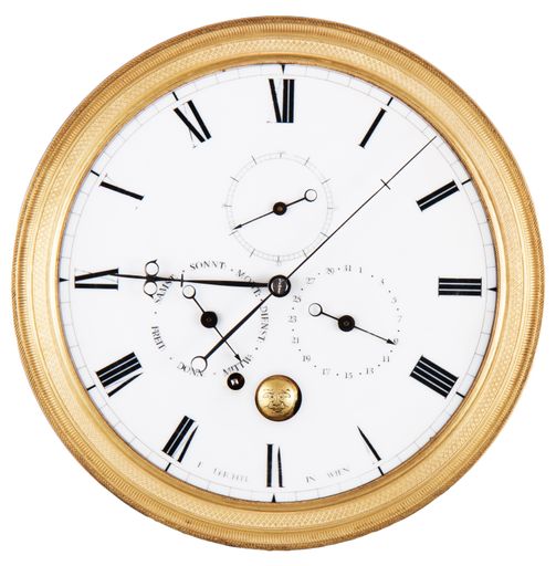 Vorschau Bild von Zifferblatt von der Astronomische Laterndluhr mit Vollkalender
und Mondphase Signiert: "Ferdinand Leichtl in Wien"