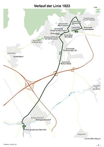 Vorschau Bild von Darstellung des Linienverlaufs vom Bahnhof Wulkaprodersdorf nach Eisenstadt