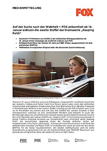 Vorschau Bild von Auf der Suche nach der Wahrheit - FOX präsentiert ab 14. Januar exklusiv die zweite Staffel der Dramaserie "Keeping Faith" (FOTO)