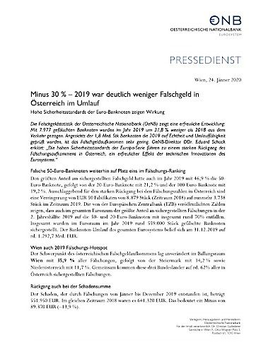  Minus 30 Prozent – 2019 war deutlich weniger Falschgeld in Österreich im Umlauf