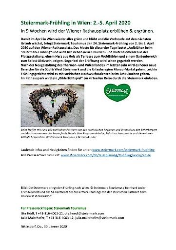 Vorschau Bild von Presseaussendung - Aviso und Partnertreffen Steiermark Frühling 2020