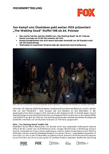 Vorschau Bild von Der Kampf ums Überleben geht weiter: FOX präsentiert "The Walking Dead" Staffel 10B ab 24. Februar (FOTO)