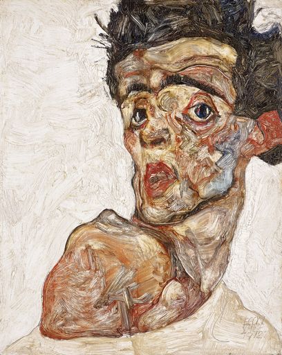 Vorschau Bild von Egon Schiele (1890–1918), Selbstbildnis mit
hochgezogener nackter Schulter, 1912, Öl auf Holz, 42,2 × 33,9 cm,
Leopold Museum, Wien