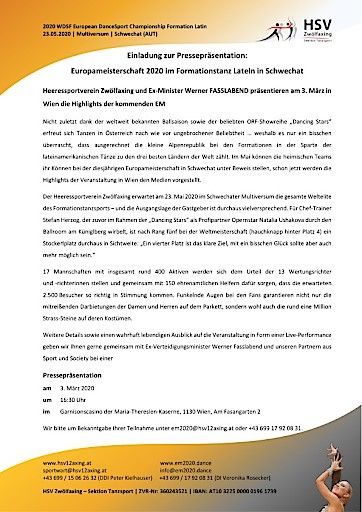 Vorschau Bild von Einladung Pressepräsentation EM Formationstanz 2020