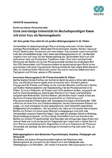 Vorschau Bild von Vollständige Presseaussendung