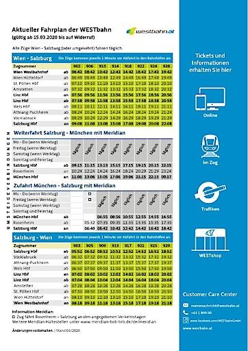 Vorschau Bild von WESTbahn Fahrplan ab 15. März 2020