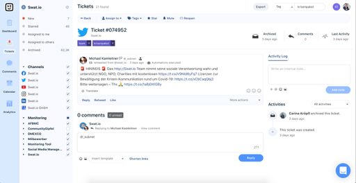 Vorschau Bild von Unter dem Link https://swat.io/de/social-media-krisenpaket/
können sich gemeinnützig und sozial orientierte NGOs, NPOs und
soziale Vereine bewerben, die sich in der aktuellen Corona-Krise
besonderen Herausforderungen in der Kommunikation auf Social Media
stellen und noch keinen aktiven Swat.io Account haben. Zusätzlich
bietet das Team extra Starthilfe in Form von Webinaren an, mit Hilfe
derer der Einstieg in das Tool erleichtert und der Umgang mit Social
Media in Krisensituationen näher gebracht werden soll.