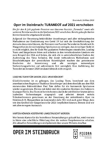 Vorschau Bild von PA Verschiebung Turandot auf 2021