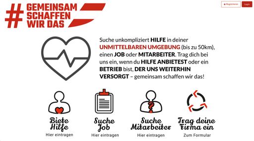  Schreenshot von Soforthilfe-Plattform
gemeinsamschaffenwirdas.at. Diese ist ab sofort für ganz Österreich
zugänglich.