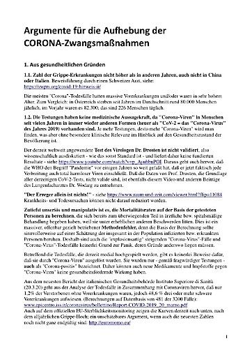 Vorschau Bild von Argumente für die Aufhebung der Corona-Zwangsmaßnahmen