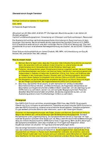 Vorschau Bild von Mitteilung der Amerikanischen Akademie für Augenheilkunde (American Academy of Ophthalmology) auf deutsch