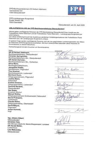 Vorschau Bild von Umlaufbeschluss der FPÖ-Bezirksparteileitung
Oberpullendorf