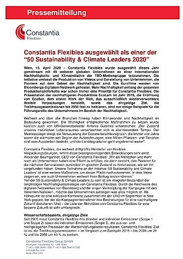 Vorschau Bild von Constantia Flexibles ausgewählt als einer der “50 Sustainability & Climate Leaders 2020”