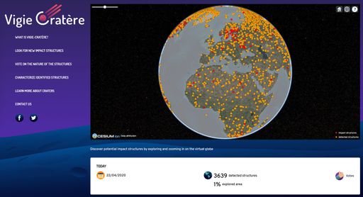 Die Teilnehmer*innen von Vigie-Cratère haben
bereits mehr als 3.600 potenzielle Strukturen auf der Plattform
vigie-cratere.org entdeckt