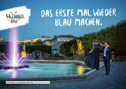 Vorschau Bild von Gefühlvolle Botschaften, die Menschen in ihrer
aktuellen Situation bewegen, sendet das SalzburgerLand in seiner
neuen Sommerkampagne aus. Dieses Motiv zeigt ein junges Paar beim
ersten freien Abend in der Stadt Salzburg nach Wochen des
Home-Office und Home-Schooling.