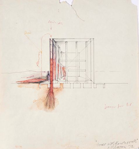  Raimund Abraham, „House with Flower Walls. 10
Houses“, 1972; Tusche, Bleistift auf Papier Privatsammlung