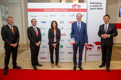  Wiener Börse Preis 2020: Schoeller-Bleckmann
Oilfield Equipment AG mit Journalistenpreis (3. Platz)
ausgezeichnet, v.l.n.r.: Wolfgang Nedomansky (APA-Finance), Andreas
Böcskör (Schoeller-Bleckmann Oilfield Equipment), Ildiko
Füredi-Kolarik (Metrum Communications), Gerald Grohmann
(Schoeller-Bleckmann Oilfield Equipment), Christoph Boschan (Wiener
Börse)
