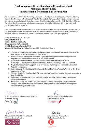 BILD zu OTS - Forderungskatalog des Frauennetzwerks
Medien