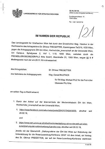  Urteil des Landesgerichts für Strafsachen, Wien - Verhandlung 7.11.2019 - Eingang 9. Februar 2020