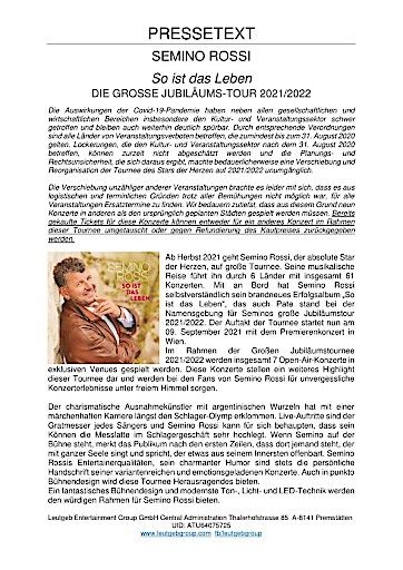 Vorschau Bild von Tourneeverschiebung: Semino Rossi - "So ist das Leben" die große Jubiläumstour 2021/2022