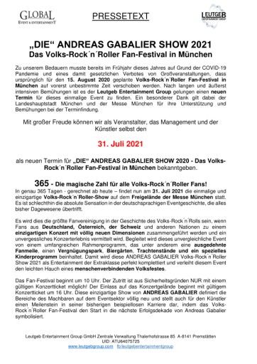 Vorschau Bild von Pressetext Andreas Gabalier Fan Festival 2021