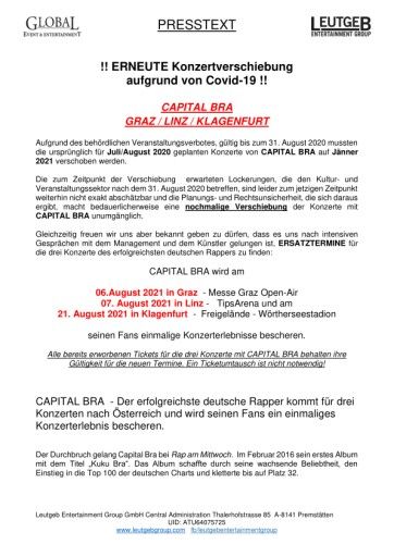 Vorschau Bild von Pressetext Konzertverschiebung CAPITAL BRA