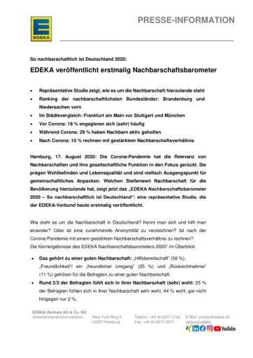 Vorschau Bild von EDEKA veröffentlicht erstmalig Nachbarschaftsbarometer (FOTO)
