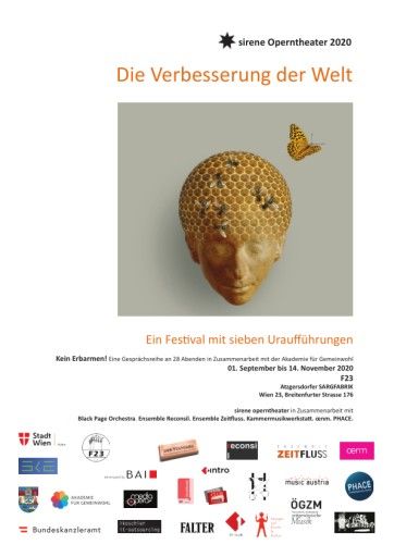 Vorschau Bild von sirene Operntheater 2020: Die Verbesserung der Welt. Ein Kammeropernfestival in sieben Runden in Zusammenarbeit mit der Akademie für Gemeinwohl. F23, Breitenfurter Strasse 176, 1230 Wien.