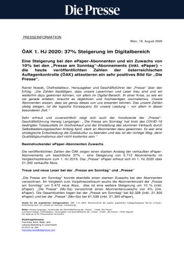 Vorschau Bild von Presseinformation: ÖAK 1. HJ 2020: 37% Steigerung im Digitalbereich