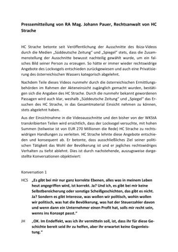 Vorschau Bild von Stellungnahme „Ibiza-Video“ von RA Mag. Johann Pauer, Rechtsanwalt von HC Strache