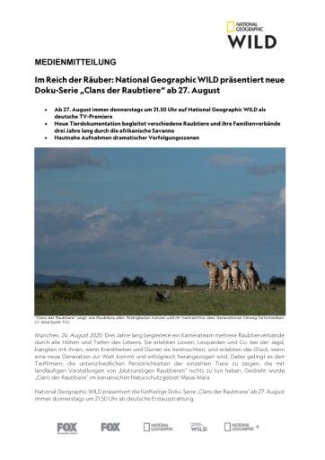 Vorschau Bild von Im Reich der Räuber: National Geographic WILD präsentiert neue Doku-Serie "Clans der Raubtiere" ab 27. August (FOTO)