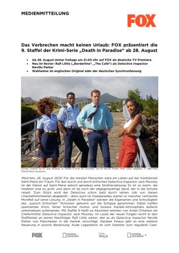 Vorschau Bild von Das Verbrechen macht keinen Urlaub: FOX präsentiert die 9. Staffel der Krimi-Serie "Death in Paradise" ab 28. August (FOTO)
