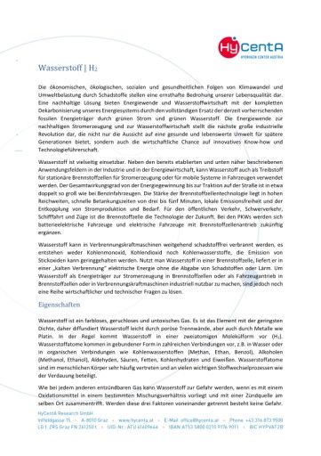 Vorschau Bild von Wissenswertes über Wasserstoff (H2) Das Dokument enthält Detailinfos zu den Eigenschaften, zur Herstellung und Nutzung sowie zur Speicherung von Wasserstoff.