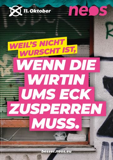 Vorschau Bild von Plakat Wirtin ums Eck, NEOS Wien, Wien-Wahl 2020