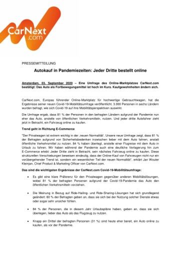 Vorschau Bild von CarNext.com Pressemeldung: Covid19 Mobility Survey