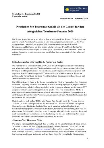 Vorschau Bild von Neusiedler See Tourismus GmbH (NTG): Die Region auch 2020 erfolgreich gelenkt und vermarktet!