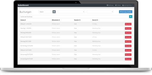 Vorschau Bild von Oberfläche der Redsettlement App zur Buchung des
Arbeitsplatzes