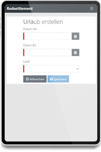Vorschau Bild von Oberfläche Redsettlement App zur Urlaubsbuchung