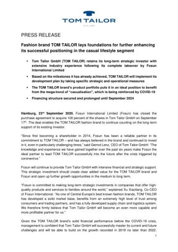 Vorschau Bild von Fashion brand TOM TAILOR lays foundations for further enhancing its successful positioning in the casual lifestyle segment