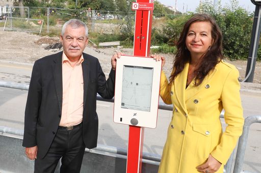 Vorschau Bild von Stadträtin Ulli Sima und Wiener Linien Geschäftsführer Günter
Steinbauer präsentieren die Verlängerung der Linie O ins
Nordbahnhofviertel