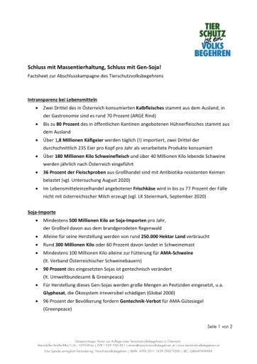 Vorschau Bild von Factsheet zur Präsentation des Abschlusskampagne des Tierschutzvolksbegehrens