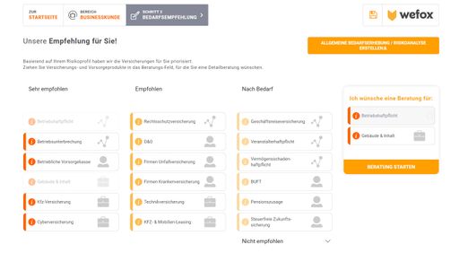 Vorschau Bild von In der Webapplikation werden alle Schritte von der
digitalen Bedarfserhebung bis hin zum Tarifvergleich und dem
Vertragsabschluss rechtssicher abgedeckt.