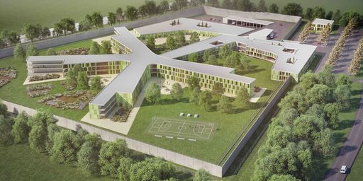 Visualisierung des sternförmig angelegten Gebäudes
von Zinterl Architekten
