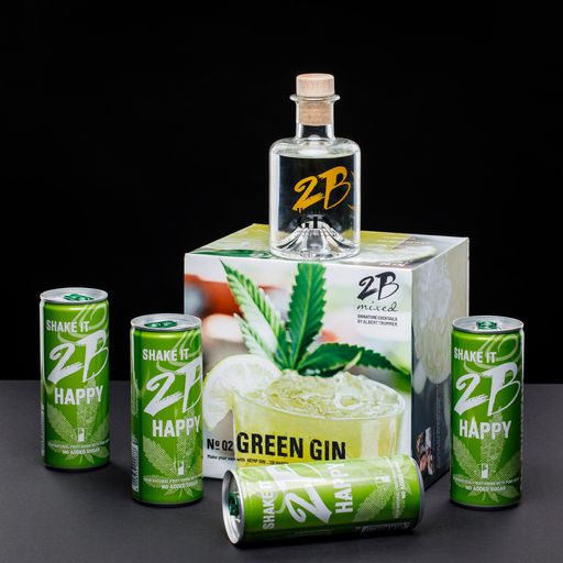  Inhalt für 8 Cocktails: 1 Flasche 2B HEMP GIN, 4
Dosen 2B HAPPY á 250 ml