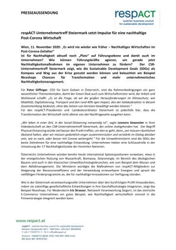 Vorschau Bild von „Es wird nie wieder wie früher – Nachhaltiges Wirtschaften im Post-Corona-Zeitalter“ (CSR-UNTERNEHMERTREFF STEIERMARK)