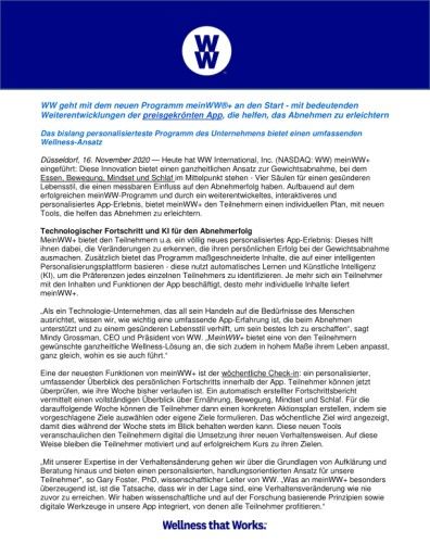 Vorschau Bild von WW geht mit dem neuen Programm meinWW®+ an den Start - mit bedeutenden Weiterentwicklungen der preisgekrönten App, die helfen, das Abnehmen zu erleichtern (FOTO)