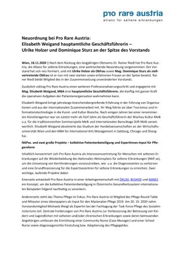 Vorschau Bild von Presseinformation Neuordnung bei Pro Rare Austria