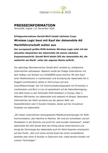 Vorschau Bild von Wireless Logic baut mit Kauf der datamobile AG Marktführerschaft weiter aus