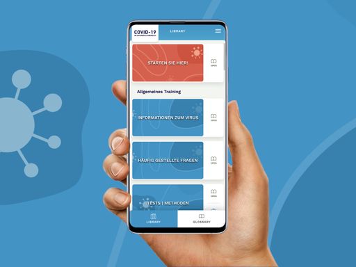 Vorschau Bild von Einstieg in das COVID-19-Trianing. Teil der
App-Übersicht. Mit Hintergrund.